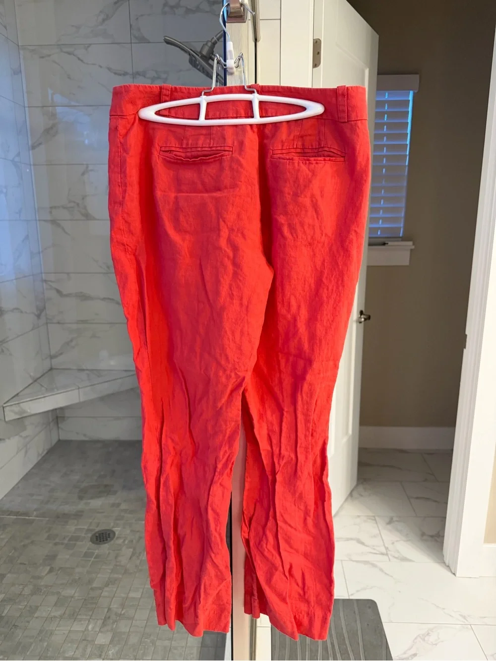 LOFT Red High-Waist Linen Blend Pants